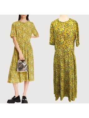 A.P.C. Jayla Floral Viscose Midi Dress Yellow EU 38